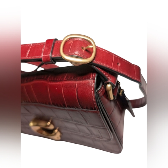 Coach Burgundy Croc-Embossed Leather Bag - Picture 9 of 12